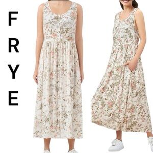 Frye Women’s Button Front Floral Gauze Sleeveless Midi Dress Romantic Size M